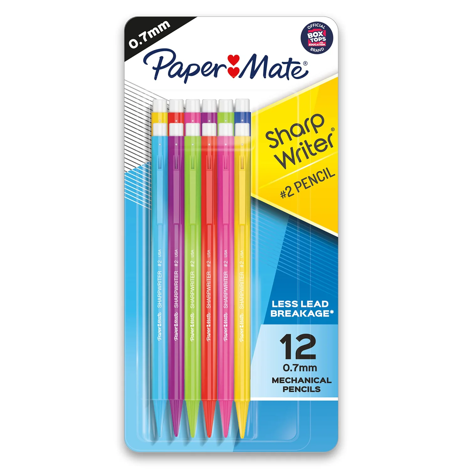 Paper Mate SharpWriter Mechanical Pencils 0.7 mm HB Number 2 Pencil Lead, School Supplies, Office Supplies, Classroom Must Haves, College School Supplies, Assorted Colors, 12 Count
