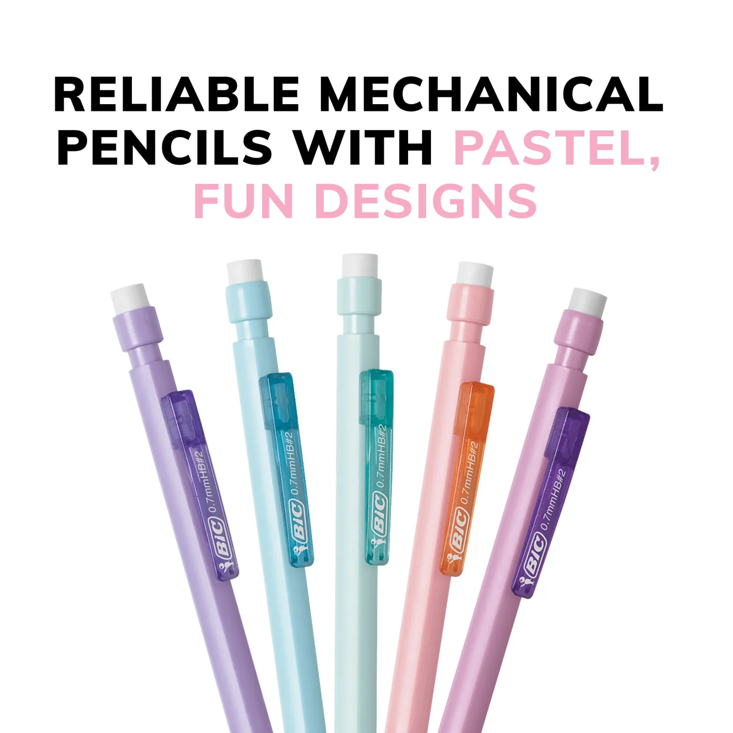 BIC Xtra-Smooth Pastel Mechanical Pencils with Erasers, Medium Point (0.7mm), 40-Count Pack, Bulk Mechanical Pencils for School or Office Supplies