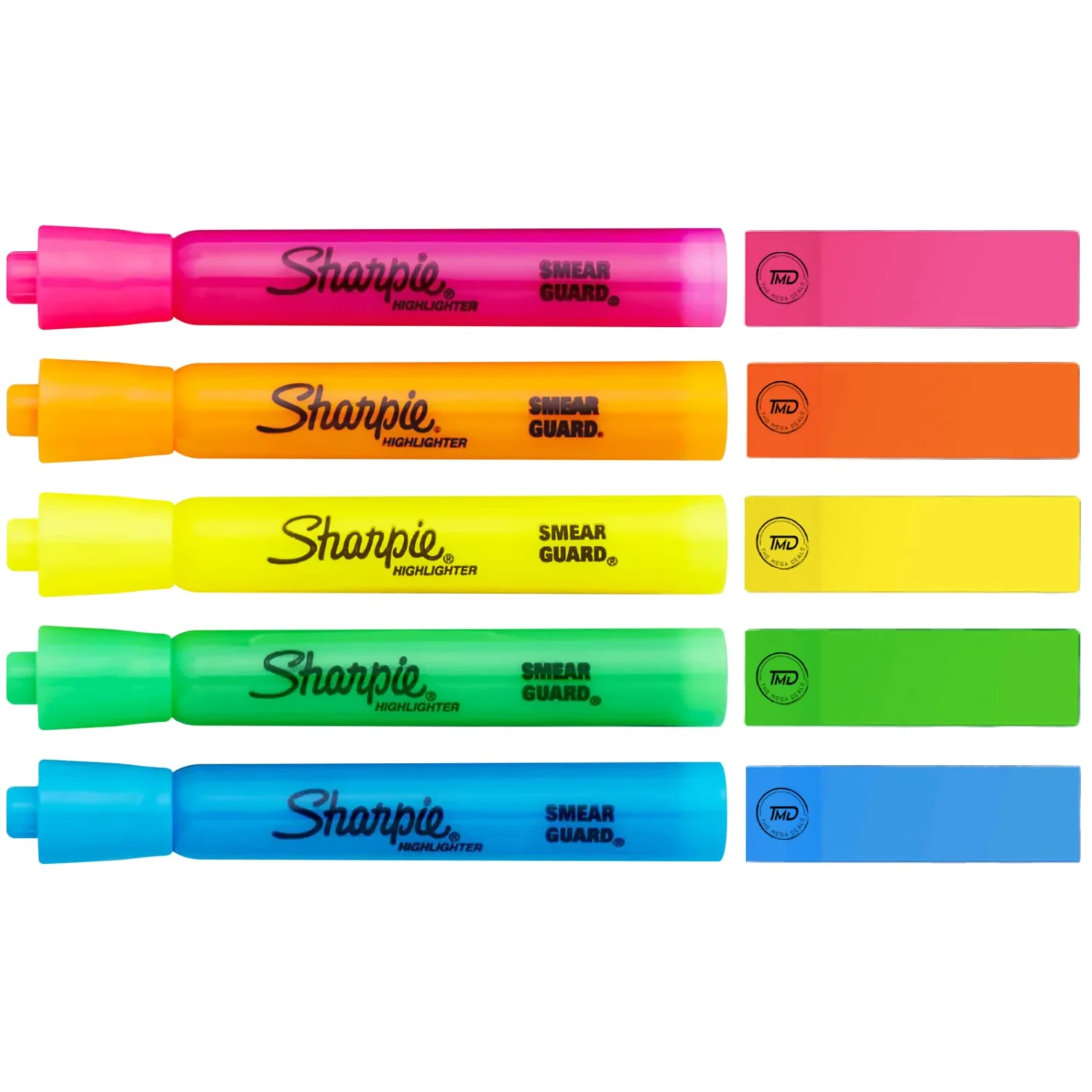 The Mega Deals Highlighters, 5pk Fluorescent Highlighters Assorted Colors. Great Bible and Pens No Bleed. Pink, Orange, Blue, Green Yellow.