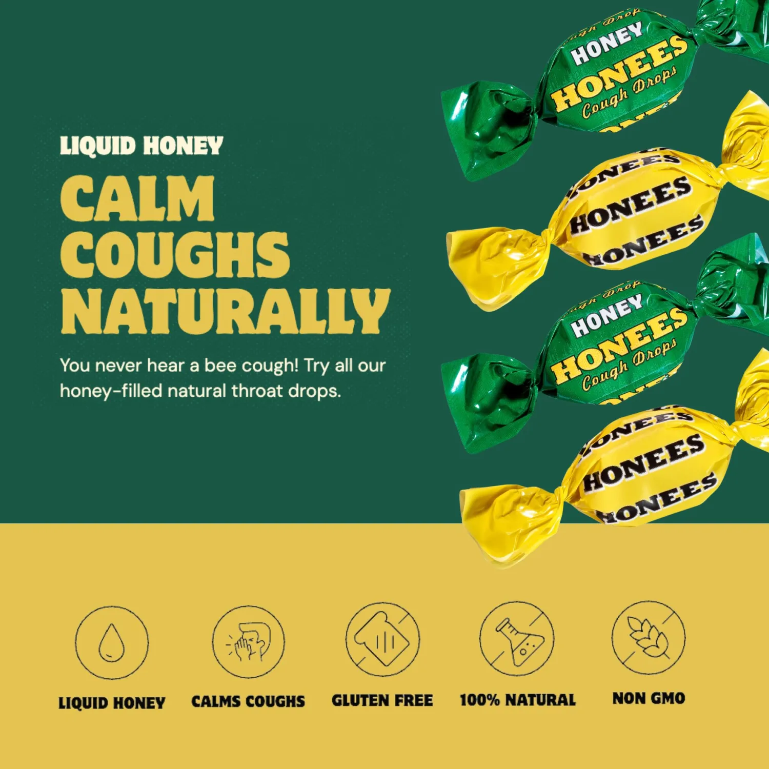 Honees Honey Filled Drops, Variety Pack (Honey and Honey Lemon)-Natural Sore Throat Relief - Throat Lozenges, Nothing Artificial - Non-GMO, Gluten Free (2 Pack-40 Drops)