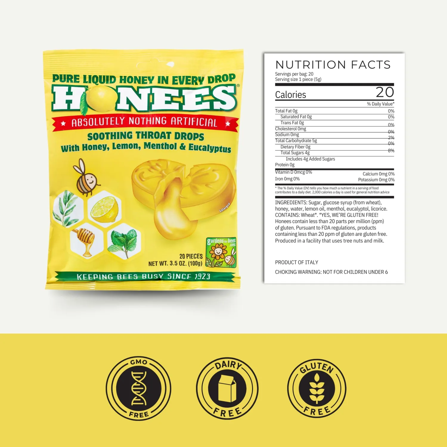 Honees Honey Filled Drops, Variety Pack (Honey and Honey Lemon)-Natural Sore Throat Relief - Throat Lozenges, Nothing Artificial - Non-GMO, Gluten Free (2 Pack-40 Drops)