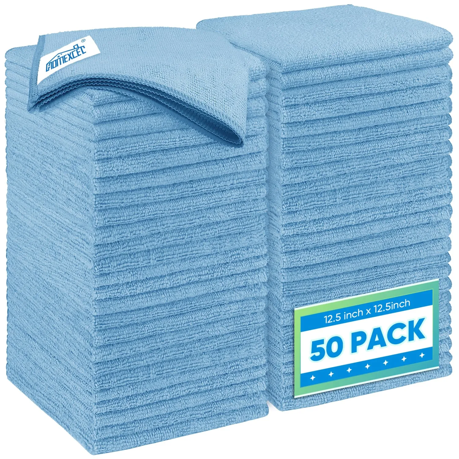 HOMEXCEL Blue Microfiber Cleaning Cloth 50 Pack, 12.5 x 12.5 inch Microfiber Towels for Cars, Ultra Absorbent Car Washing Cloth, Lint Free Streak Free Cleaning Rags for Car, Kitchen, and Window