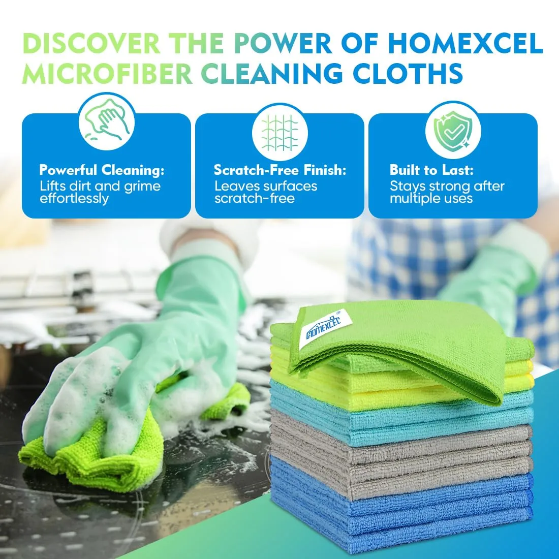HOMEXCEL Microfiber Cleaning Cloth 12 Pack, 12.5 x 12.5 Inch Microfiber Towels for Cars, Ultra Absorbent Cleaning Rags, Lint Free Cleaning Towels for Household, Kitchen, Window, and Car, Multicolor