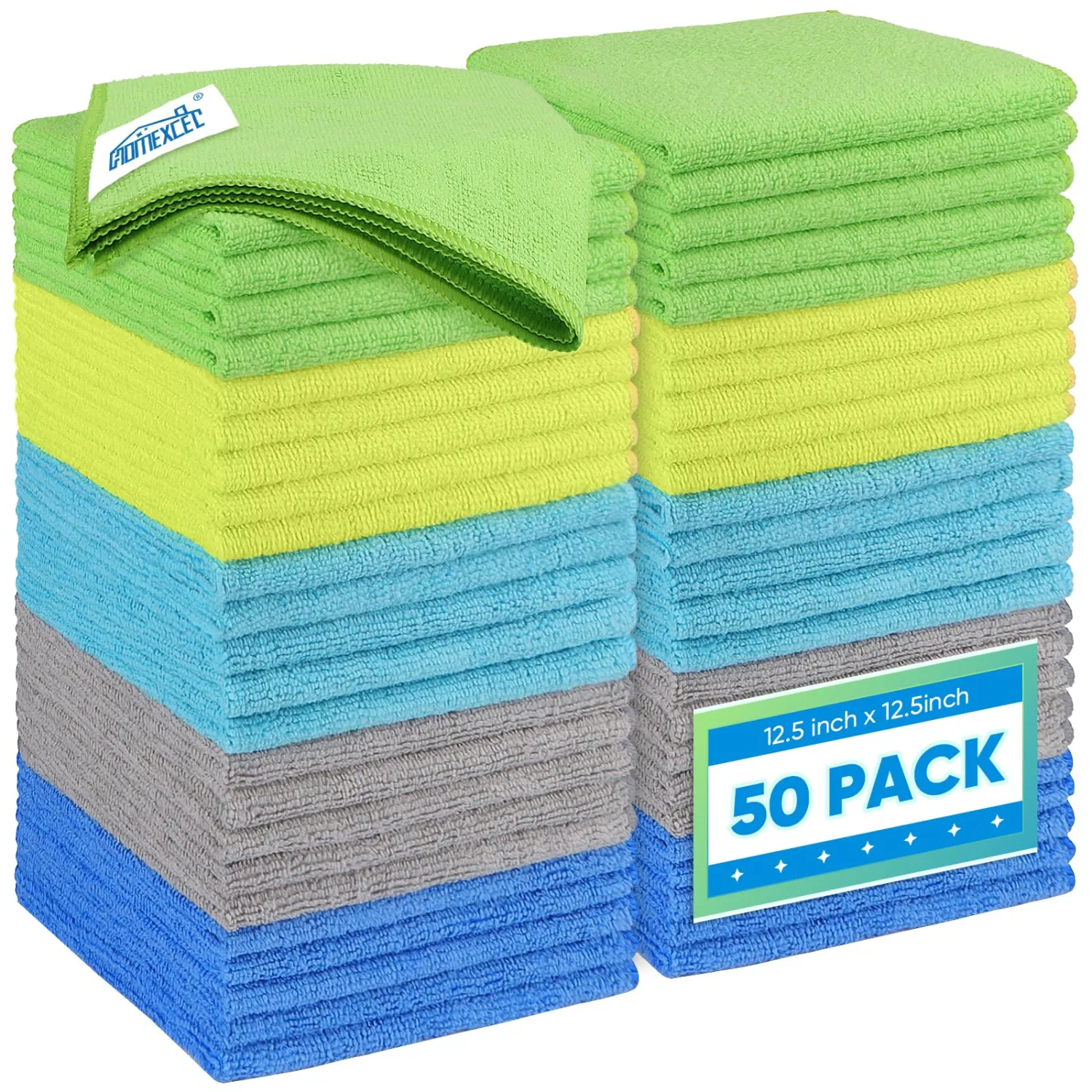 HOMEXCEL Microfiber Cleaning Cloth 50 Pack, 12.5 x 12.5 inch Microfiber Towels for Cars, Ultra Absorbent Car Washing Cloth, Lint Free Streak Free Cleaning Rags for Car, Kitchen, and Window, Multicolor