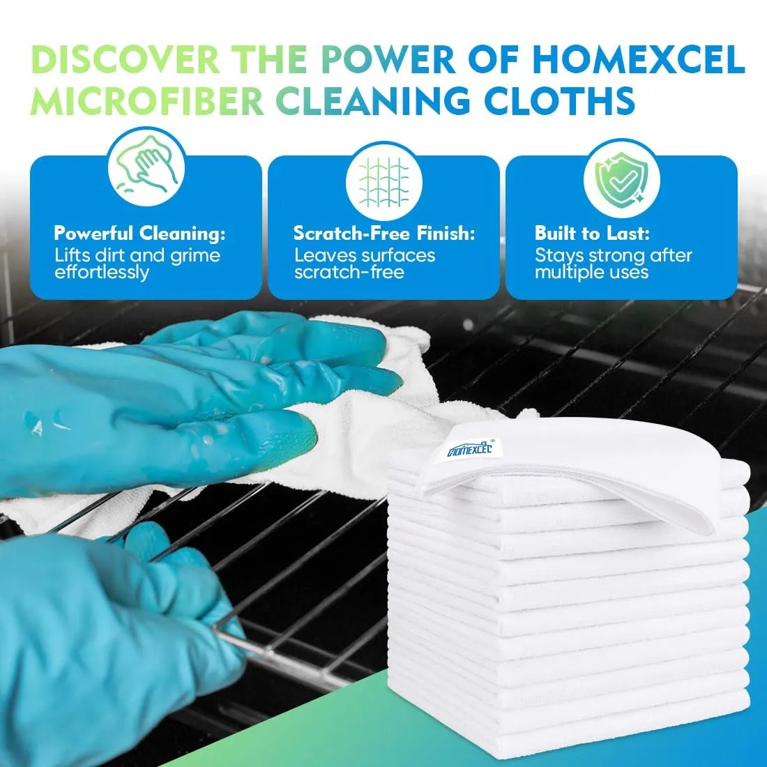 HOMEXCEL White Microfiber Cleaning Cloth 12 Pack, 12.5 x 12.5 inch Microfiber Towels for Cars, Ultra Absorbent Car Washing Cloth, Lint Free Streak Free Cleaning Rags for Car, Kitchen, and Window