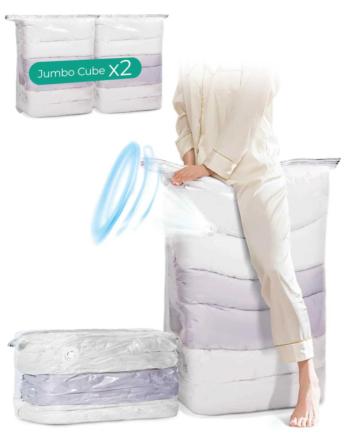 BAGSMART Vacuum Seal Storage Bags for Clothing, 2 Jumbo Cube Space Saver Bags, 80% Compression Bags for Comforters, Blankets, Bedding, Clothes Storage