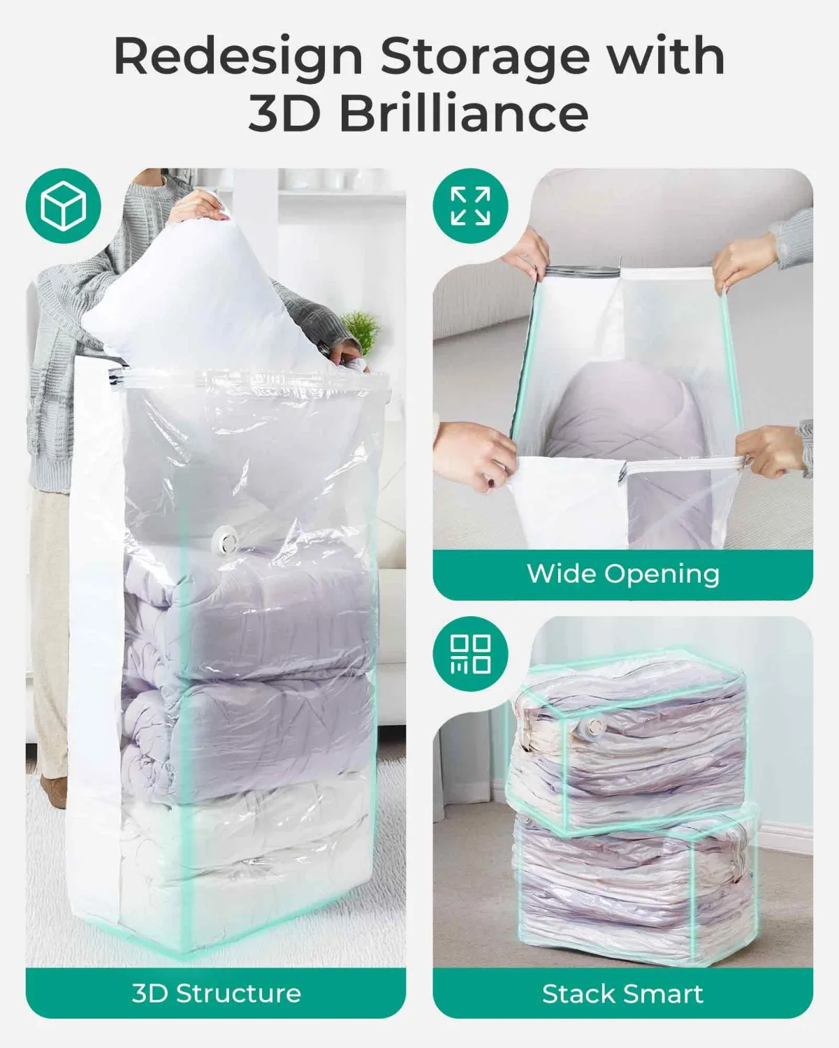BAGSMART Vacuum Seal Storage Bags for Clothing, 2 Jumbo Cube Space Saver Bags, 80% Compression Bags for Comforters, Blankets, Bedding, Clothes Storage