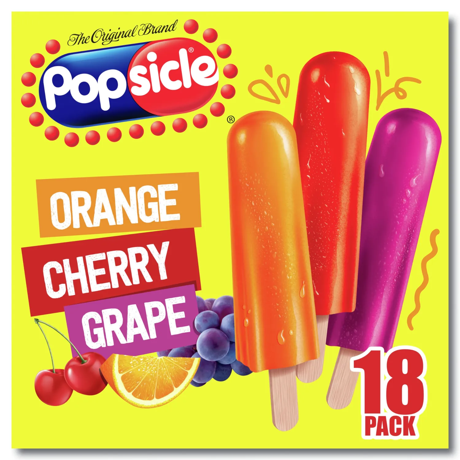 Popsicle Ice Pops Orange Cherry Grape 18 Ice Pops For a Tasty Frozen Dessert 40 Calories per ice pop