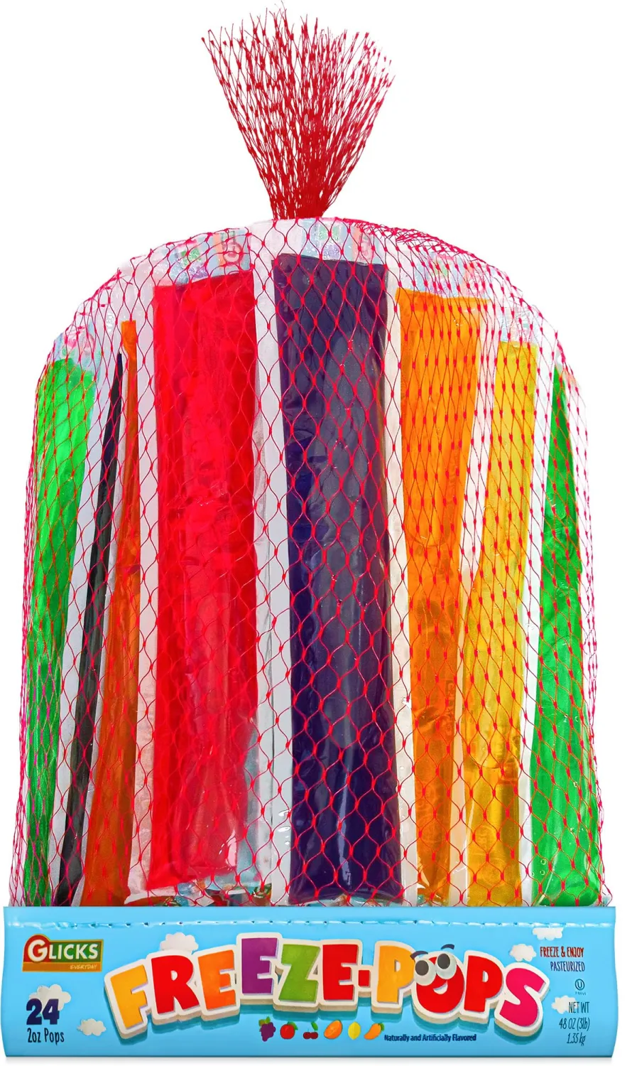 Glicks Freeze Pops, 24 Pack | Assorted Flavors | Frozen Ice Pops | Low Calorie | Fun Summer Treat