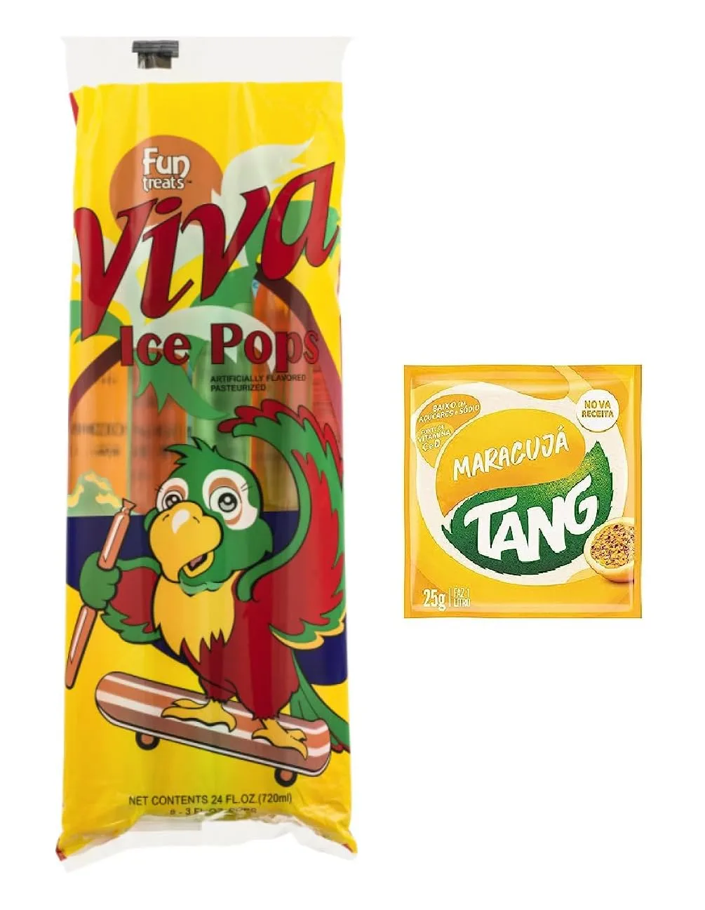 Viva Fun Treats Ice Pops, Natural Flavor, Freezer Pops, Juice Bars, Each Pop Makes 2 Servings, Refreshing With Tang Maracujá, 0.63 Oz - 8 Count