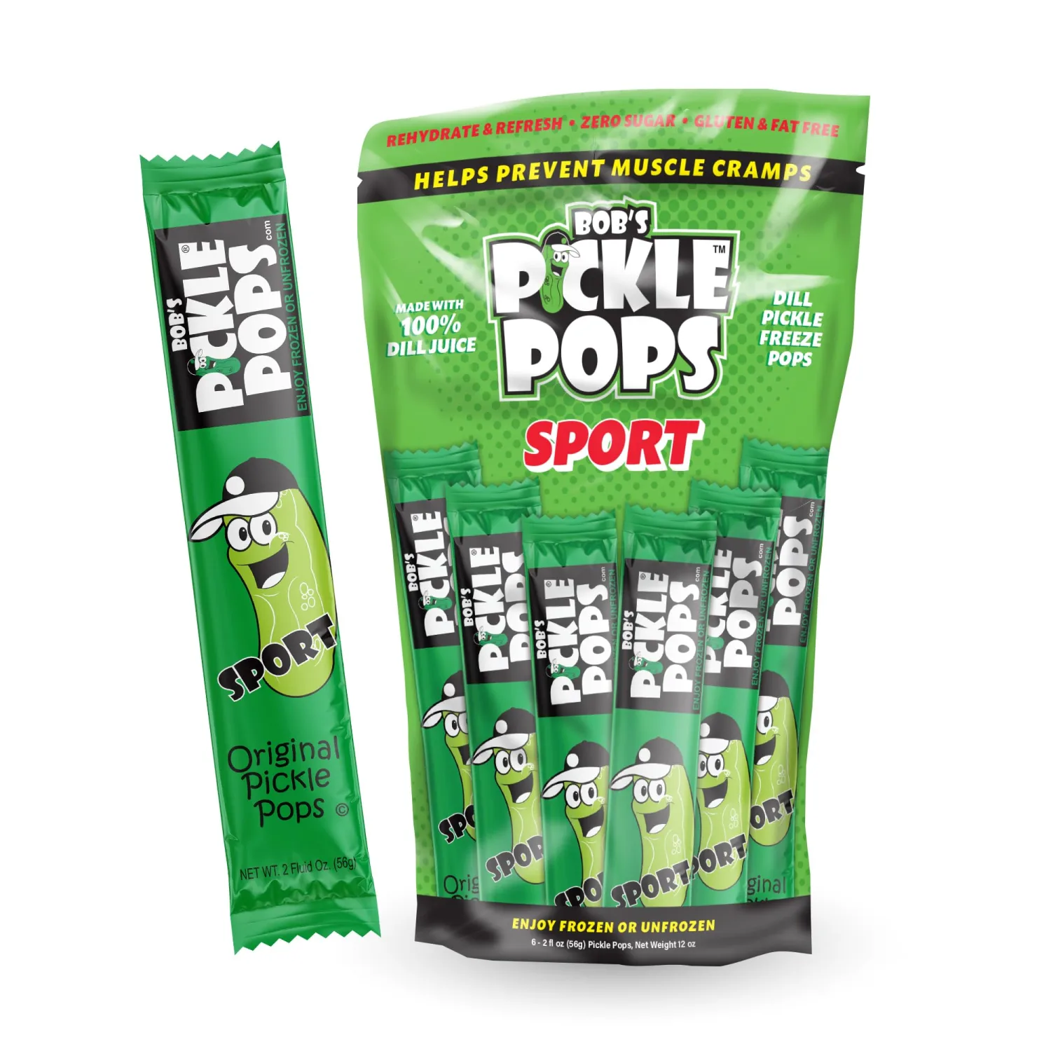 Bob's Pickle Pops - Original Dill Juice Flavor Ice Pops - Pre Workout Freeze Pops - Electrolyte Cramp Relief 18 Pops (Six count pack of three)