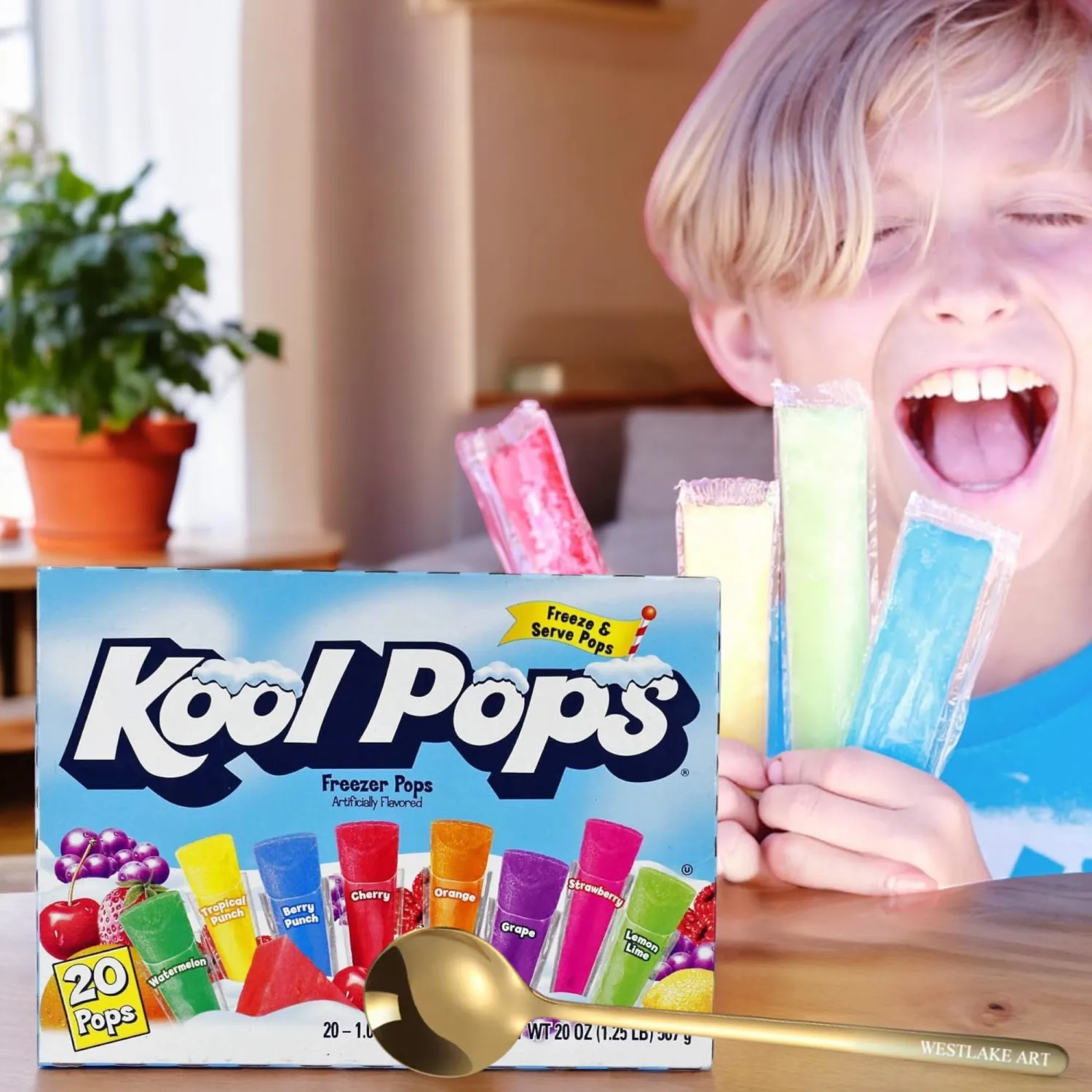 Freezer Pops, 20-Pack Assorted Fruit Ice Pops, 567g, Bundled With Golden Ss Spoon - Summer Snacks For Kids, Convenient Family-Sized Treats, No Artificial Colors [Pack Of 2]