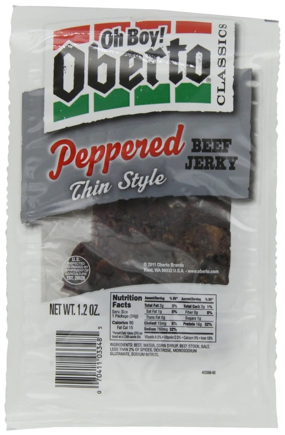 Oh Boy! Oberto Classics Peppered Thin Style Beef Jerky, 1.2 Ounce