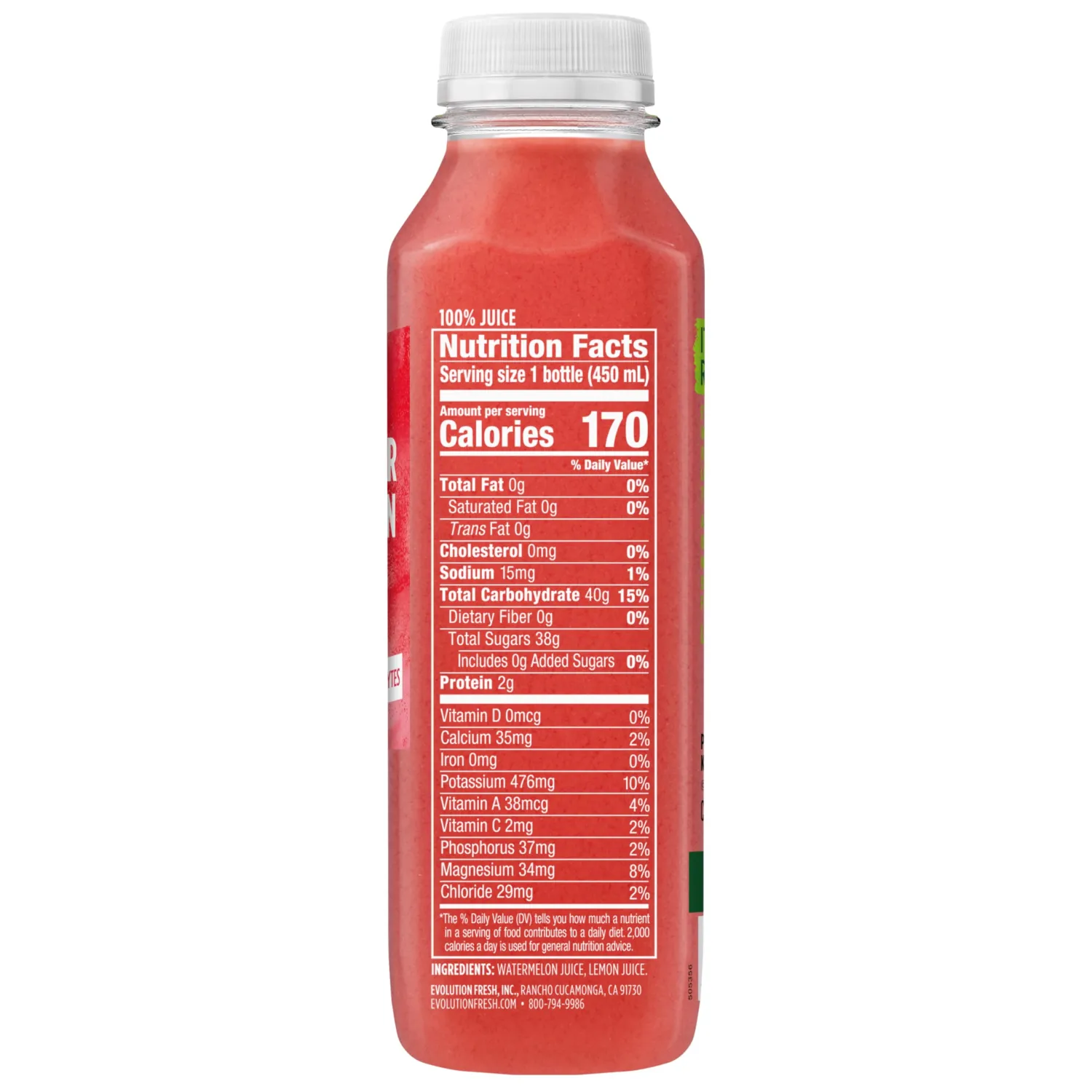 Evolution Fresh Mighty Watermelon, 100% Cold-Pressed Watermelon & Lemon Juice Blend, Natural Source of Hydration,15.2 Fl Oz