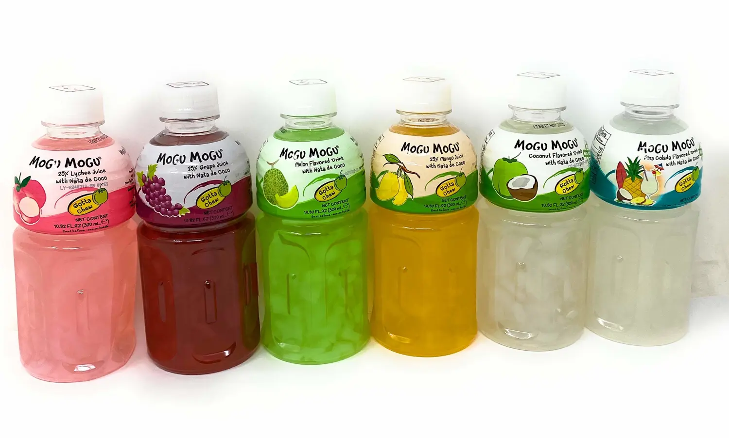 Mogu Mogu Fruit Juice with Nata De Coco, 6 Flavors, 6 Pack Bundle