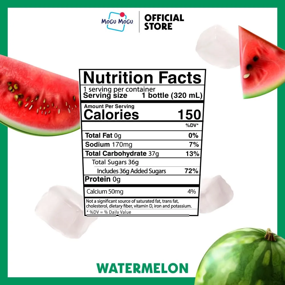 Mogu Mogu Watermelon Juice Drink with Nata de Coco – Chewy Coconut Jelly & Sweet Watermelon Flavor, 10.8oz Bottles (Pack of 6) – Refreshing, Fruity, and Fun-to-Drink Beverage