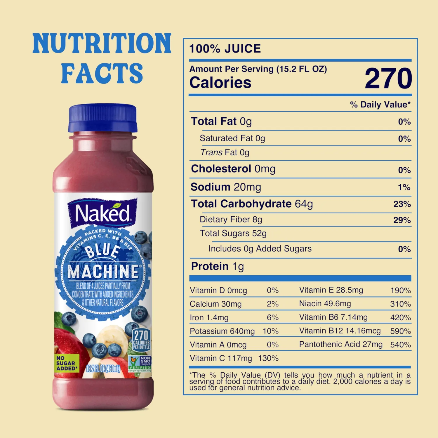 Naked Juice Blue Machine Flavored 100% Juice Smoothie Blend, 15.2 fl oz