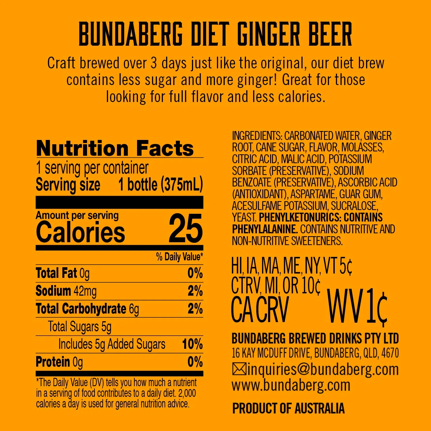Bundaberg Diet Ginger Beer, 12.7 Fl Oz (Pack of 4)