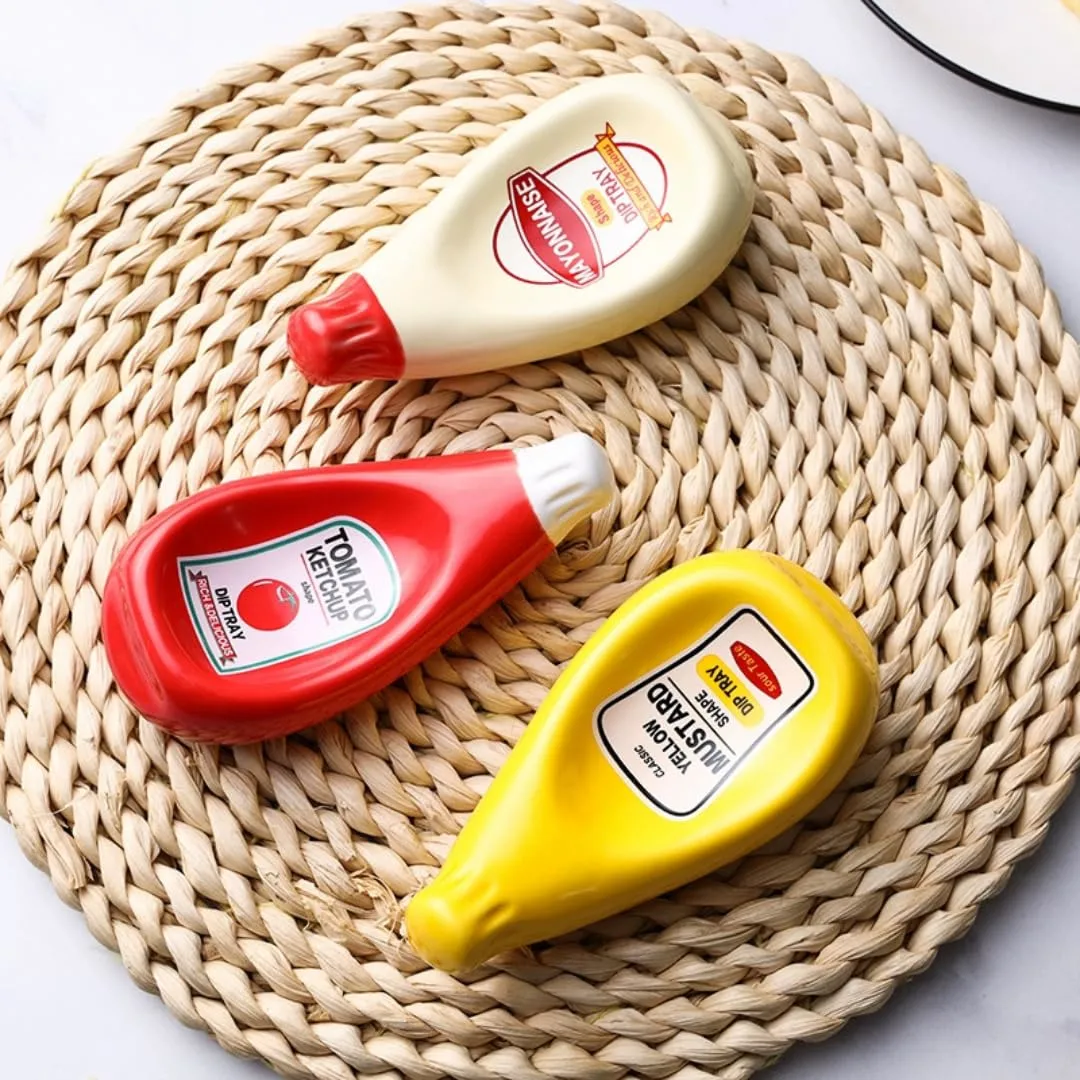 Creative Small Dipping Dish in Sauce Bottle shapes - Ketchup/Mayonnaise/Mustard (Mustard Yellow)