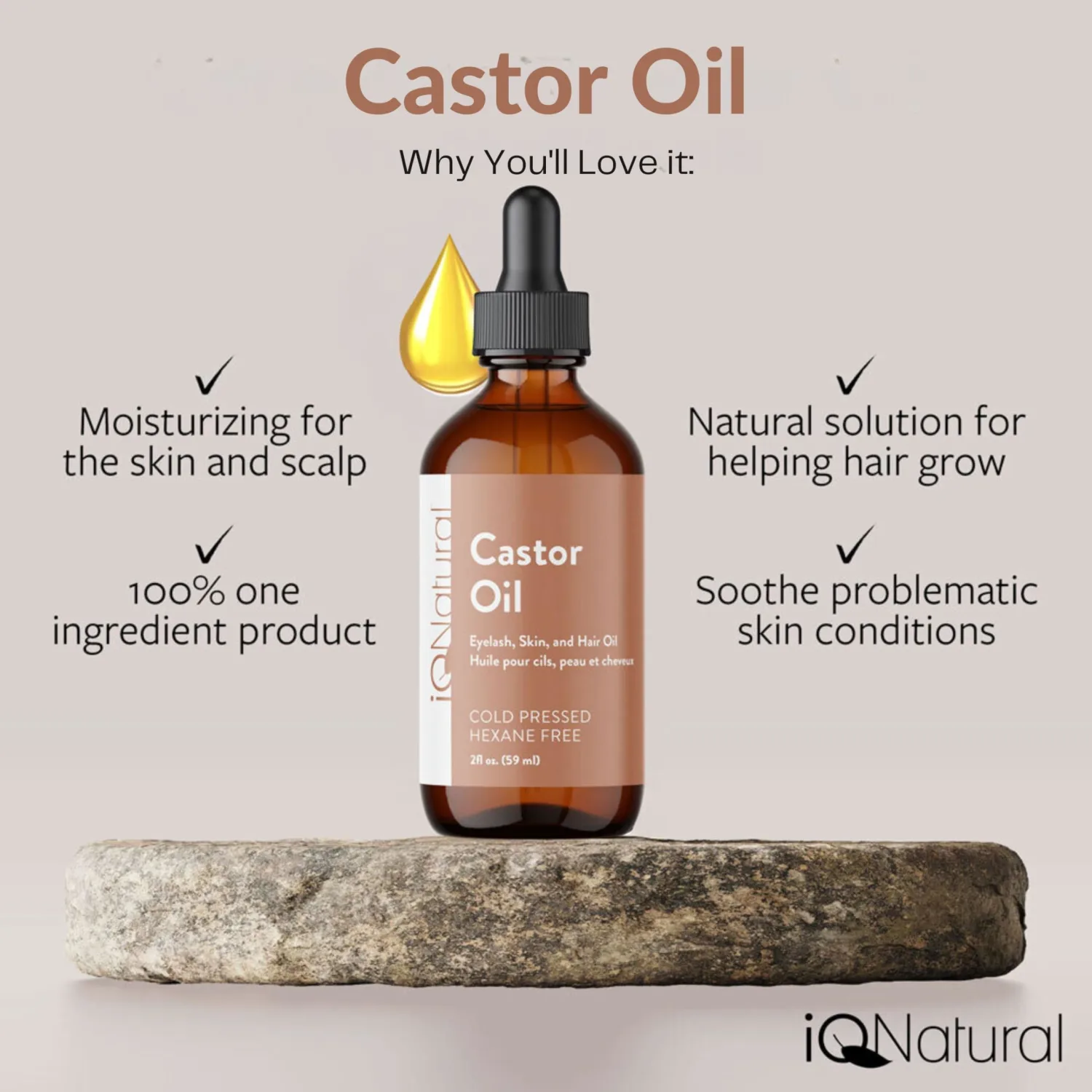 IQ Natural 100% Pure Cold Pressed Organic Castor Oil - Eyelash & Eyebrow Growth Serum, Conditioner & Treatment