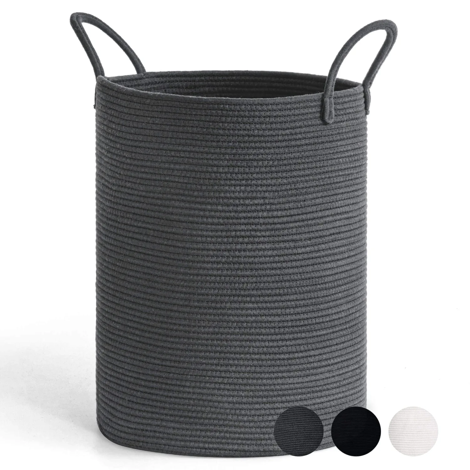 Goodpick Laundry Basket, Baby Cotton Rope Basket Tall Storage Basket for Clothes, Blankets, Toys, Towels, Grey Laundry Hamper for Nursery, Living Room, Bedroom, Bathroom, 15 x 20 inches, 58L