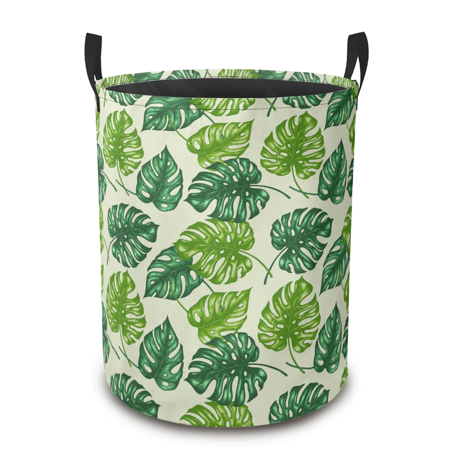 Tropical Palm Laundry Hamper,Green Leaves Clothes Hamper,Waterproof Oxford Storage Collapsible Laundry Basket for Dorm Room,Bedroom,Bathroom,16x20 Inch