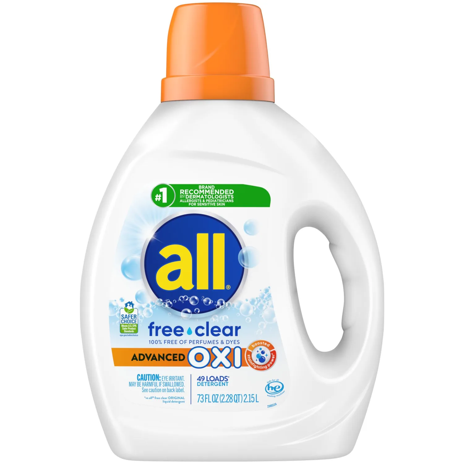 all Liquid Laundry Detergent, Free Clear, OXI, 73 Ounce, 49 Loads