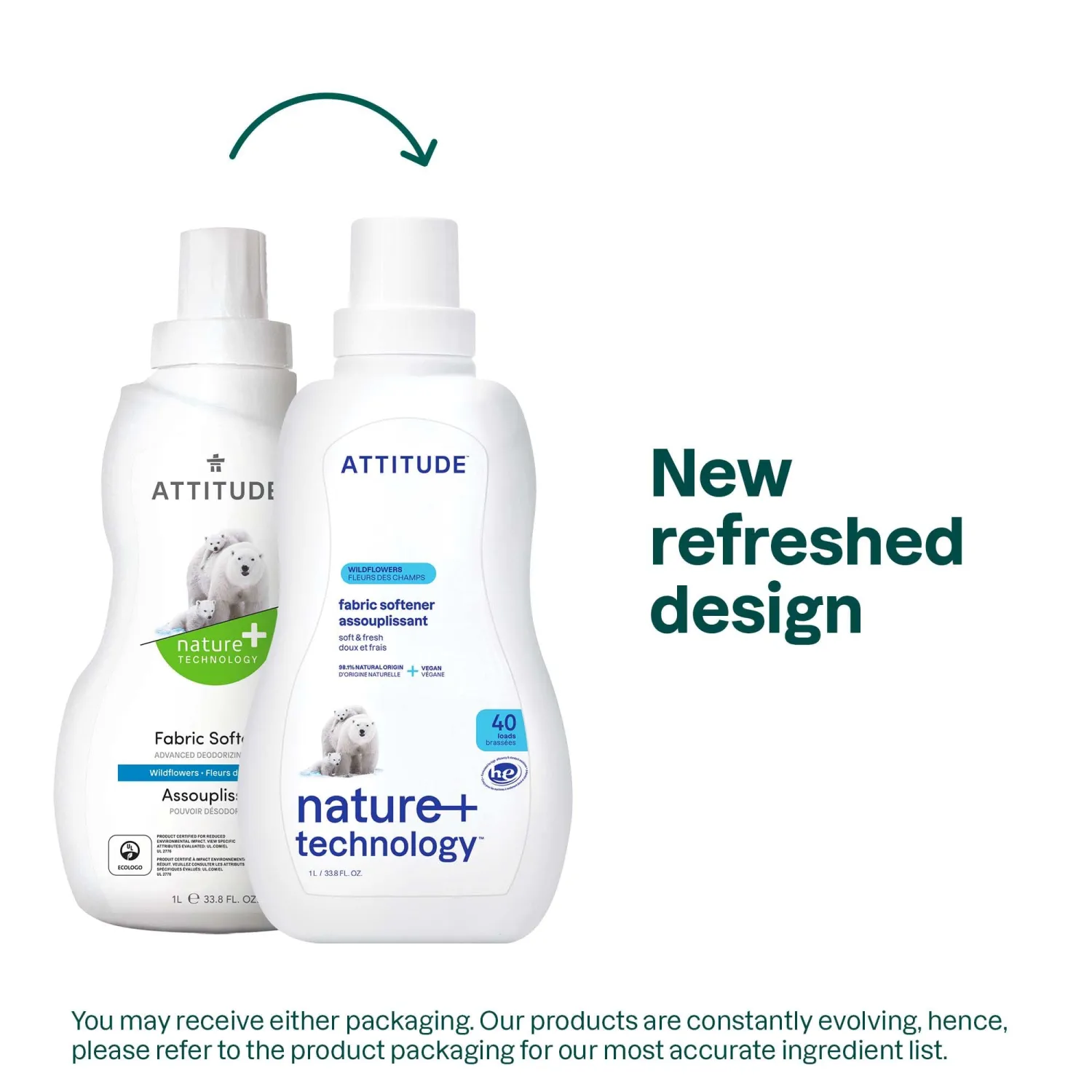 ATTITUDE Laundry Fabric Softener Liquid, Vegan and Naturally Derived Detergent, Plant Based, HE Washing Machine Compatible, Wildflowers, 40 Loads, 33.8 Fl Oz
