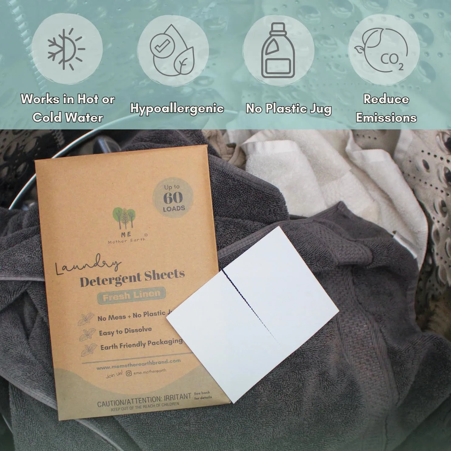 Laundry Detergent Sheets - Up to 60 Loads, Ultra-Convenient Concentrated Liquidless Sheets, Hypoallergenic, Plastic-Free & Eco-Friendly Packaging, Travel Friendly - Fresh Linen