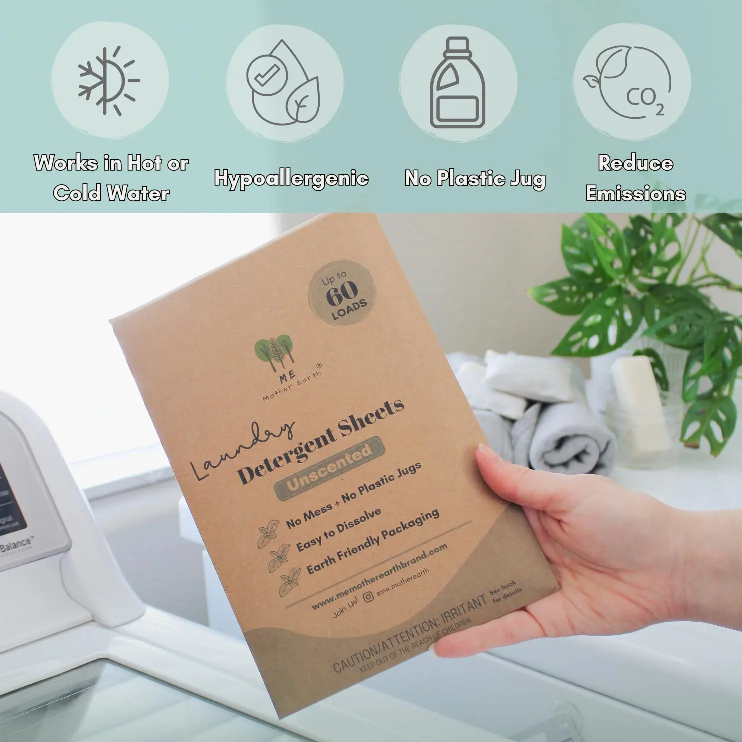 Laundry Detergent Sheets - Up to 60 Loads, Ultra-Convenient Concentrated Liquidless Sheets, Hypoallergenic, Plastic-Free & Eco-Friendly Packaging, Travel Friendly - Unscented