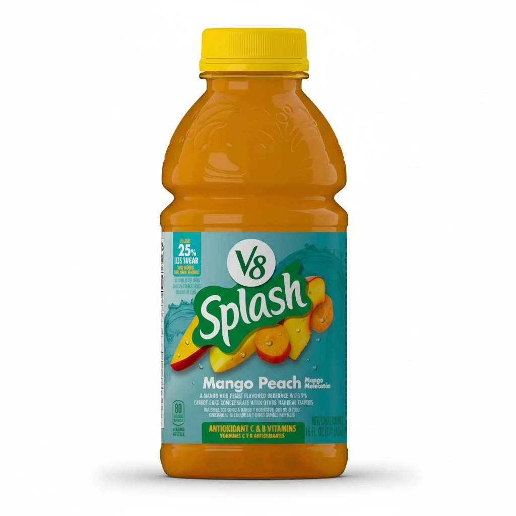 V8 Splash Mango Peach Flavored Juice Beverage, 16 FL OZ Bottle