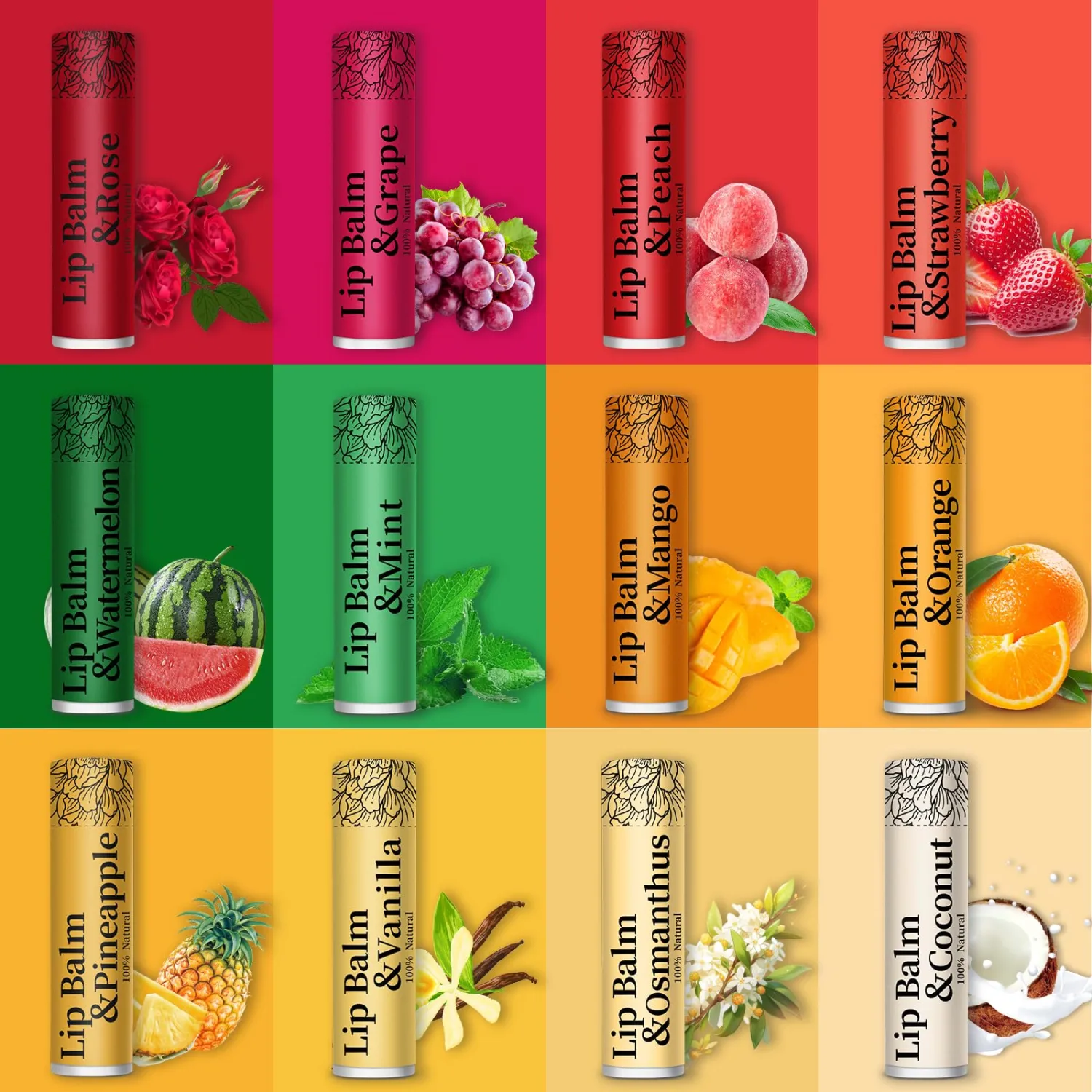 39 Pack of Lip Balm, 12 Flavored Lip Balm in Bulk Natural Lip Balms Set, Beeswax Moisturising & Soothing Lip Balms Bulk Gifts for Women Stocking Stuffers Party Favors(4.2g/0.15oz)