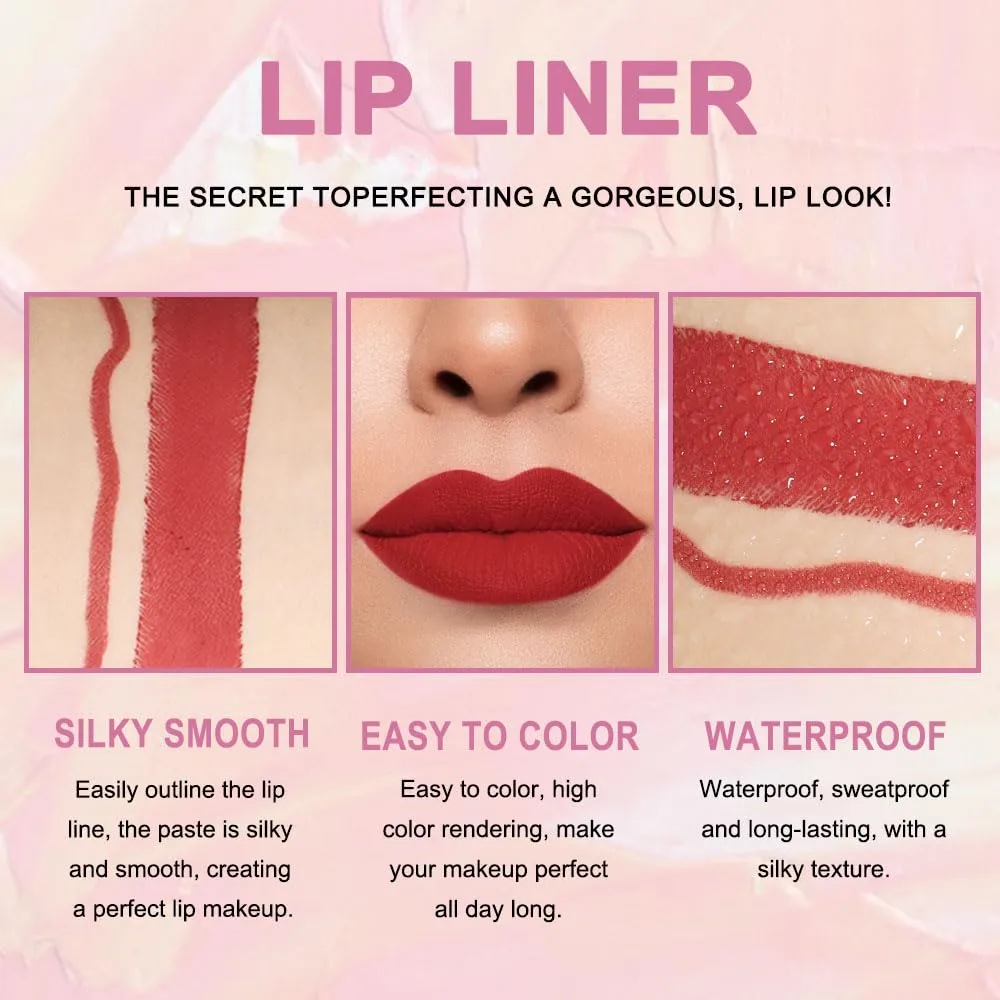 Kaely 2-in-1 Red Lip Liner & Lipstick Set Kit for Women, Matte Lips Kit with Lip Liner Lip Stains Long Lasting Waterproof 24 Hour Lipstick and Lip Liners Combo Lipliners Pencil Set 01