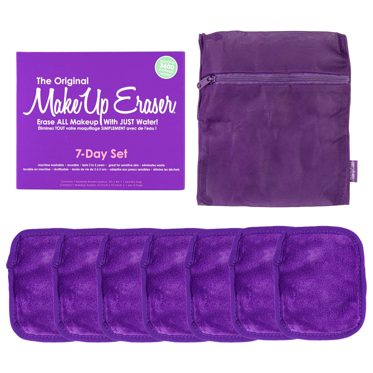 7-Day Set, Erase All Makeup with Just Water, Including Waterproof Mascara, Eyeliner, Foundation, Lipstick, Sunscreen, and More! 7ct