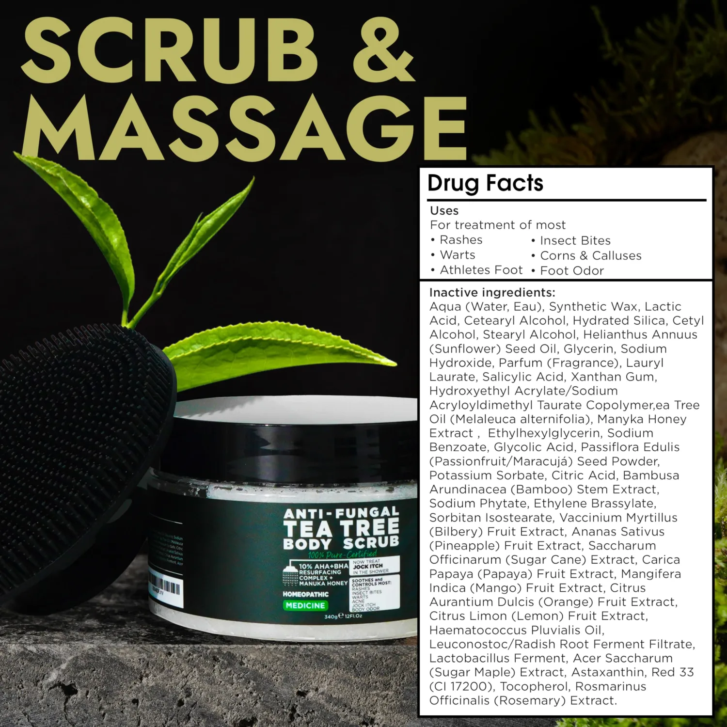 Foot Scrub with Tea Tree Oil | Callus Remover For Feet | Exfoliating Scrub with Salicylic and Glycolic Acid for Dead Skin, Athlete’s Foot, Warts, Corns, Rashes, Foot Odor, Insect Bites and Foot Care
