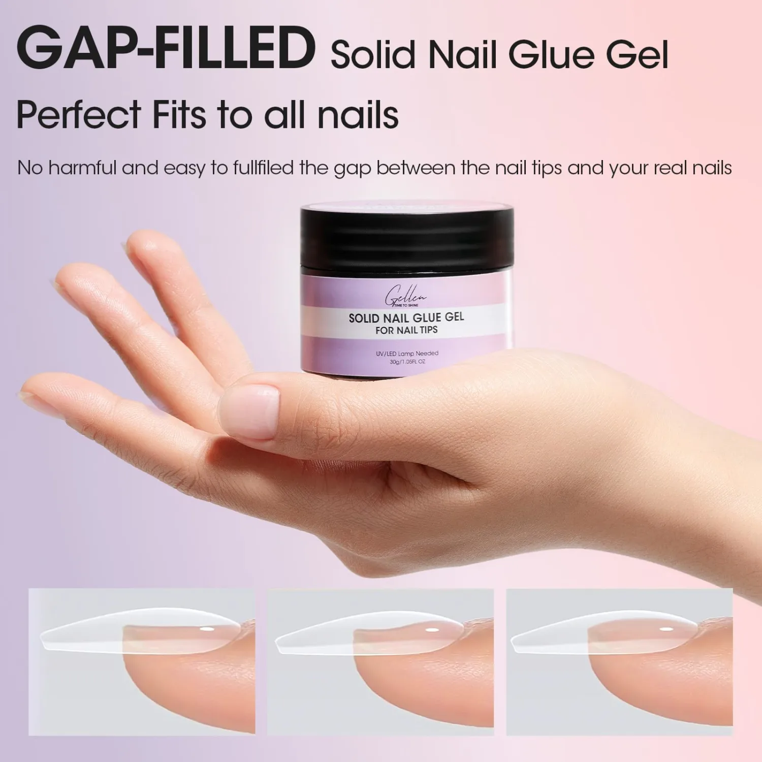 Gellen 30g Solid Nail Glue Gel for Press Ons, Long-Lasting Strong UV Gel Glue for Nail Tips and Acrylic Nail Tips, for Nail Art at Home DIY
