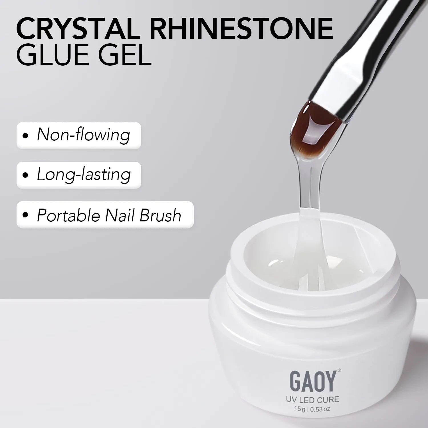 GAOY Rhinestone Glue for Nails, 15ml UV Gem Glue with Nail Art Brushes, for Charms Diamonds Jewels and Decorations