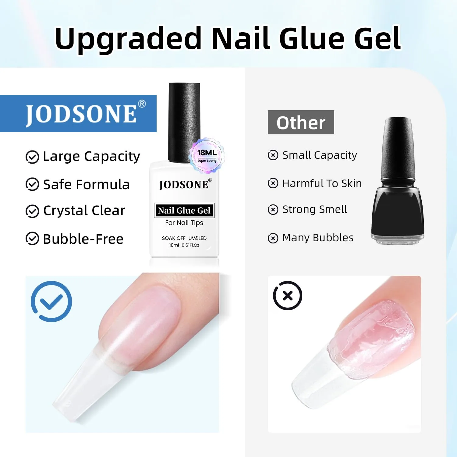 JODSONE 18ml Nail Glue Gel Polish for Clear Acrylic Nails U V Light Cured Clear Press On Nails Extension Fake Nails Glue, Beginner Home Salon DIY