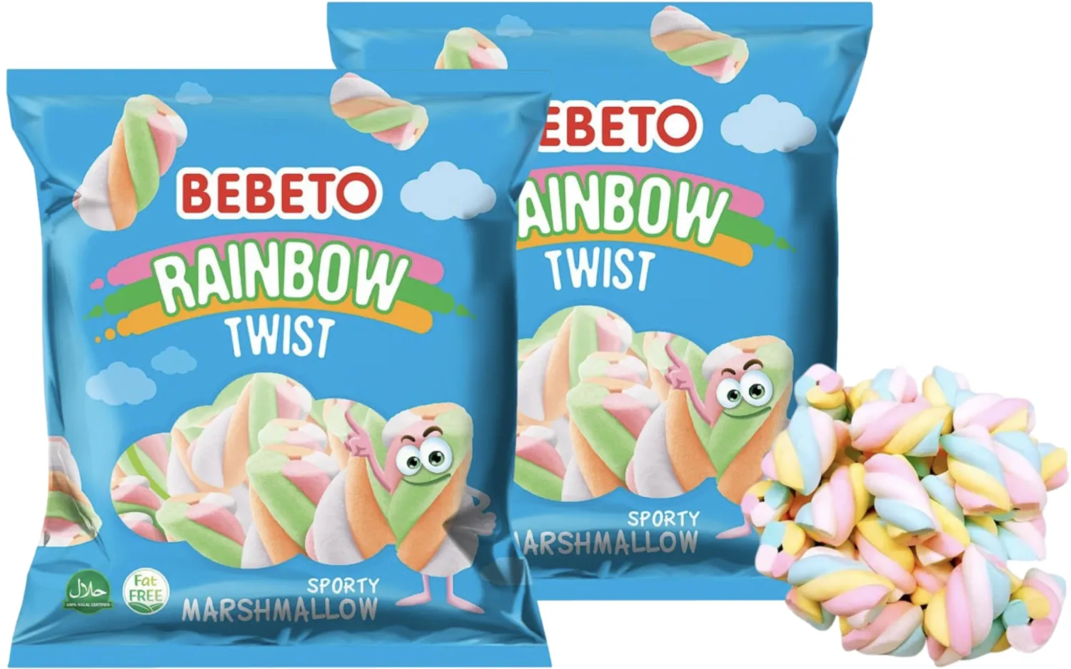 Rainbow Twists Halal Marshmallow Candy | Colorful Fluffy Marshmallows for Camping S'mores Party Favor Baking Cake Toppers (2 Bags)