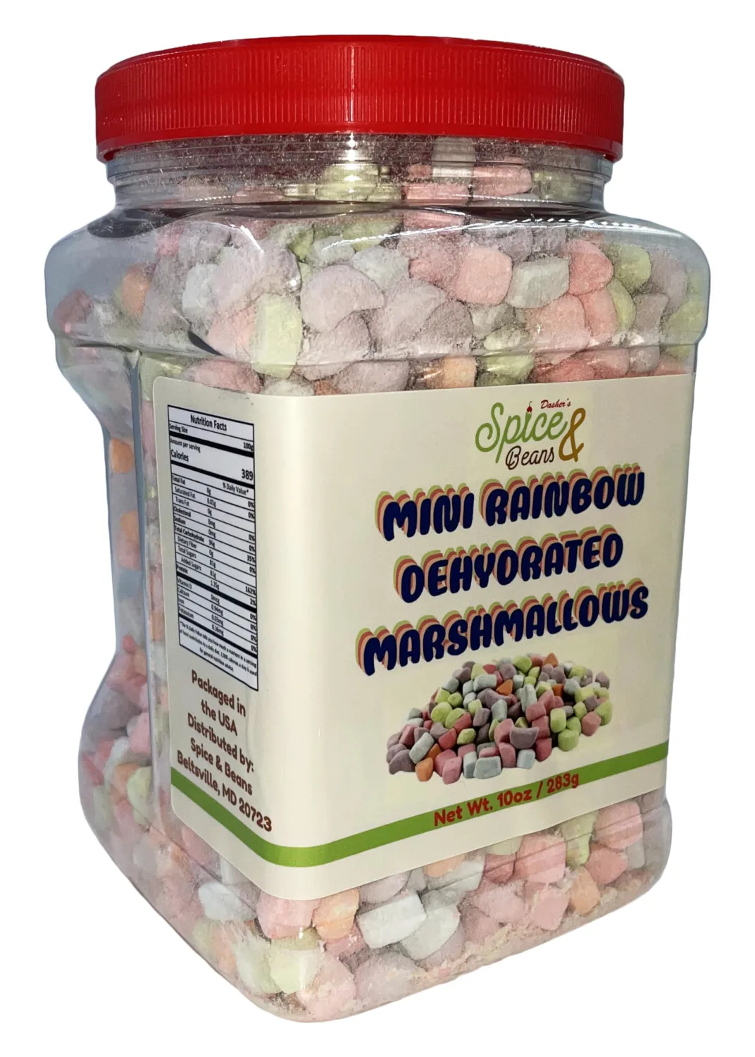 Dasher's Spice & Beans Mini Dehydrated Marshmallows | Ice Cream Topping & Cake Decoration | (10 oz., Rainbow Marshmallow)