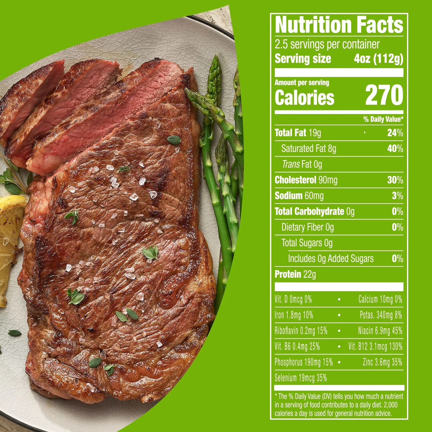 Just Bare, Angus Beef Top Loin Strip Steak, USDA Choice, No Antibiotics Ever, 10 oz
