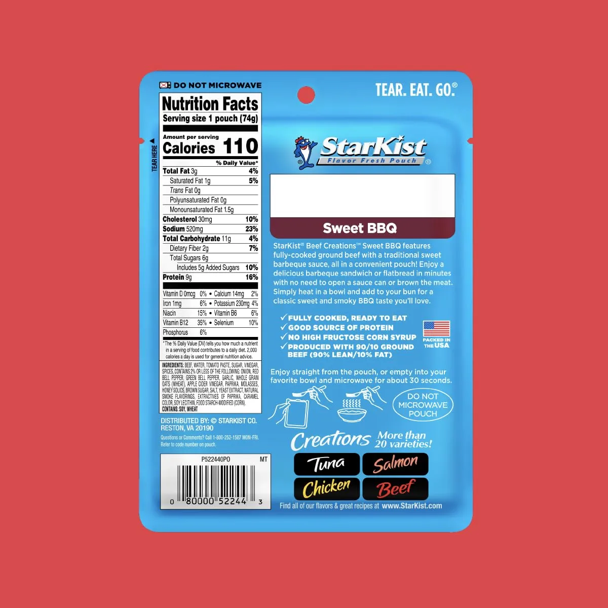 StarKist Beef Creations Sweet BBQ, 2.6 oz Pouch, 12 pack