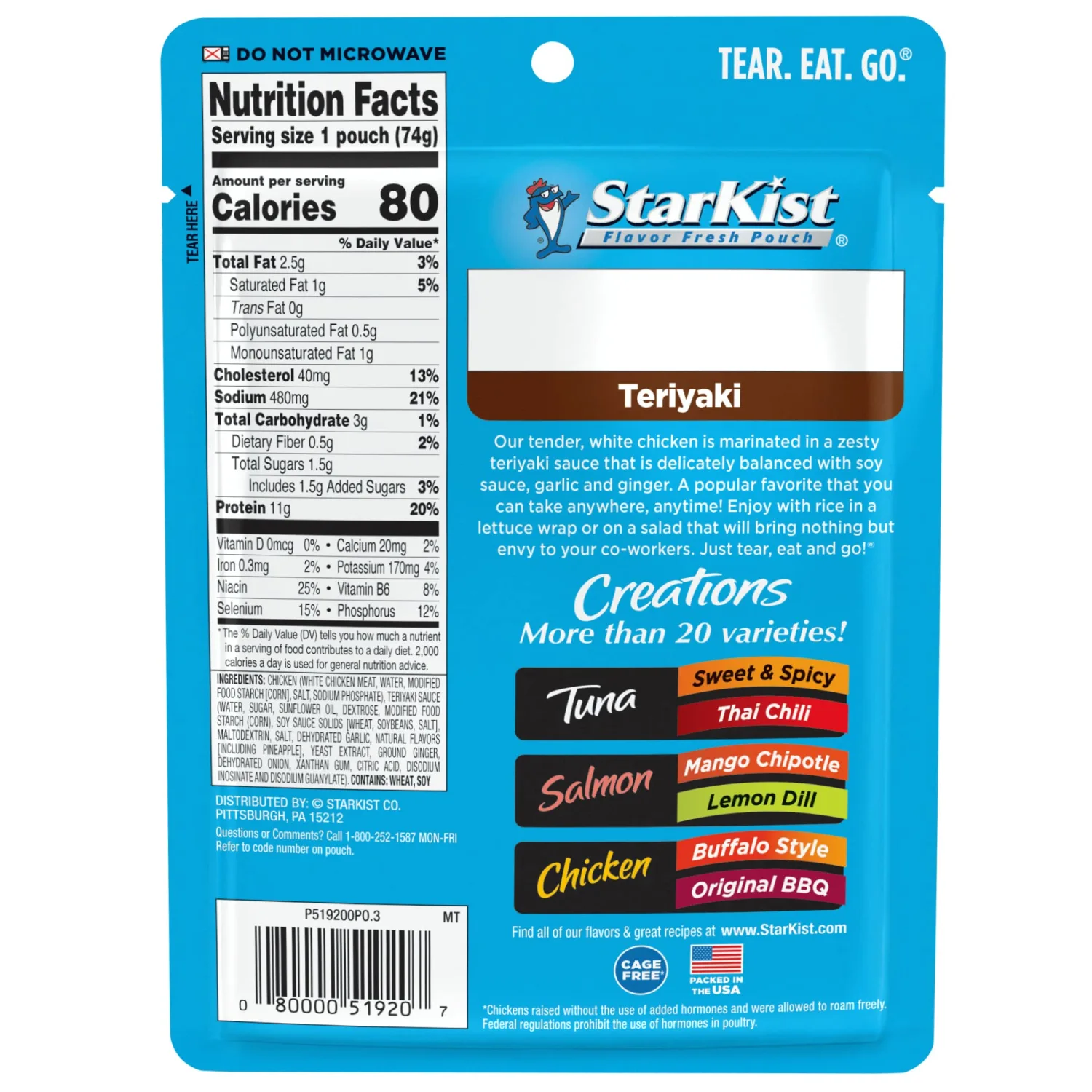 StarKist Chicken Creations Teriyaki, Single Serve Pouch, 2.6 oz (Pack of 2)