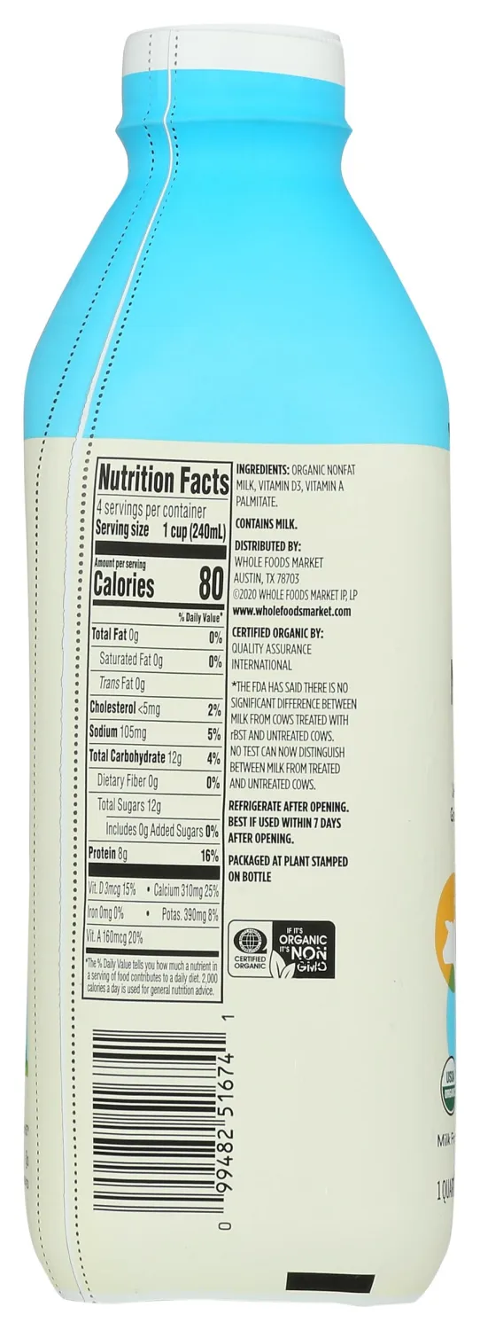 365 by Whole Foods Market, Organic Fat Free Milk, 32 Fl Oz