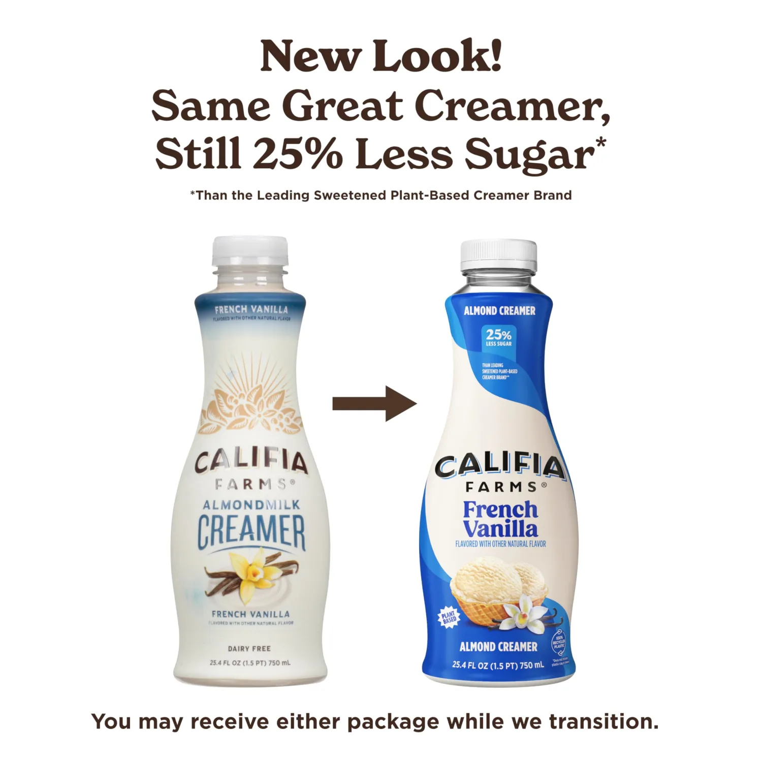 Califia Farms - French Vanilla Almond Milk Coffee Creamer, 25.4 Oz, Dairy Free, Plant Based, Vegan, Gluten Free, Non GMO