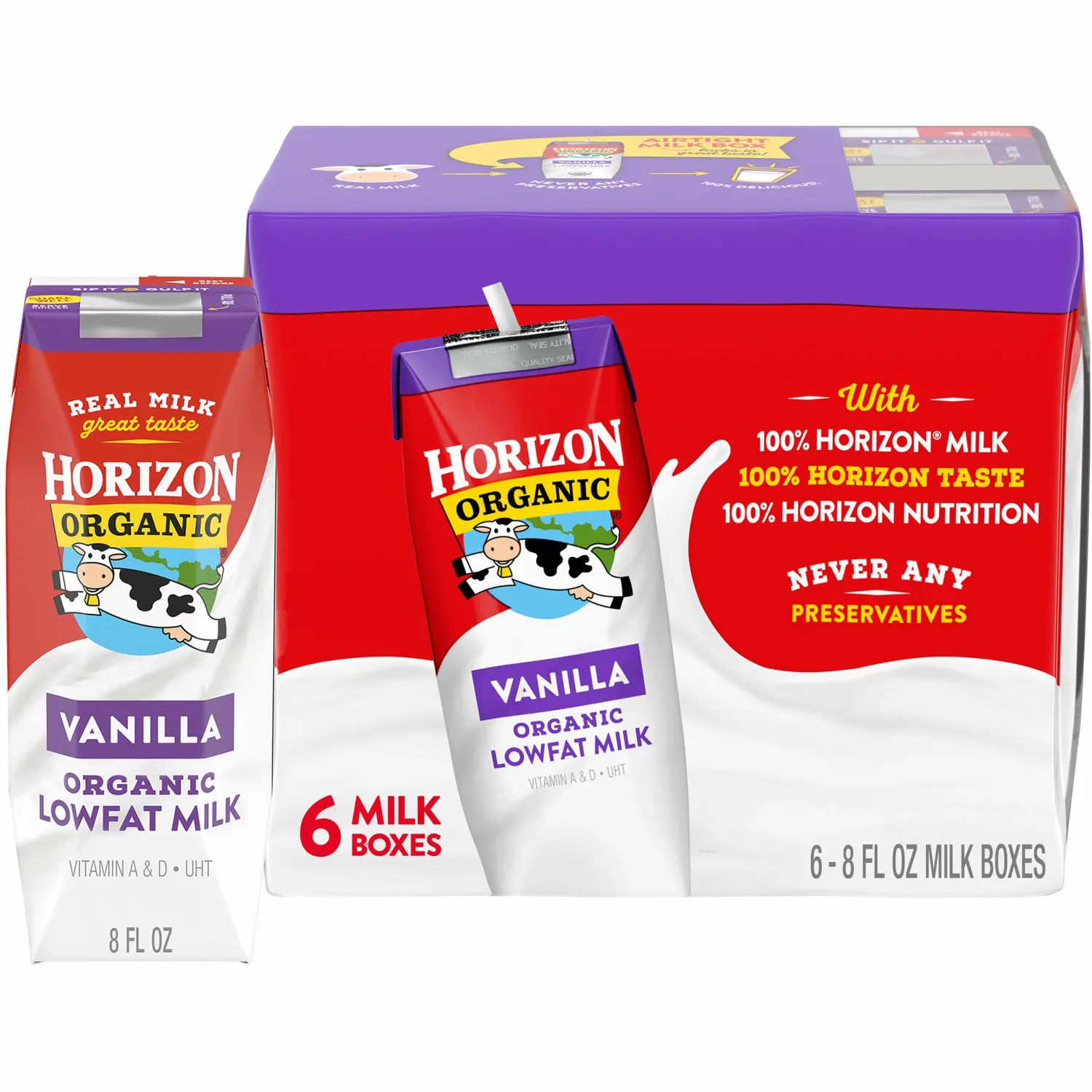 Horizon Organic, Milk Low-Fat Vanilla Organic, 8 Fl Oz, 6 Pack