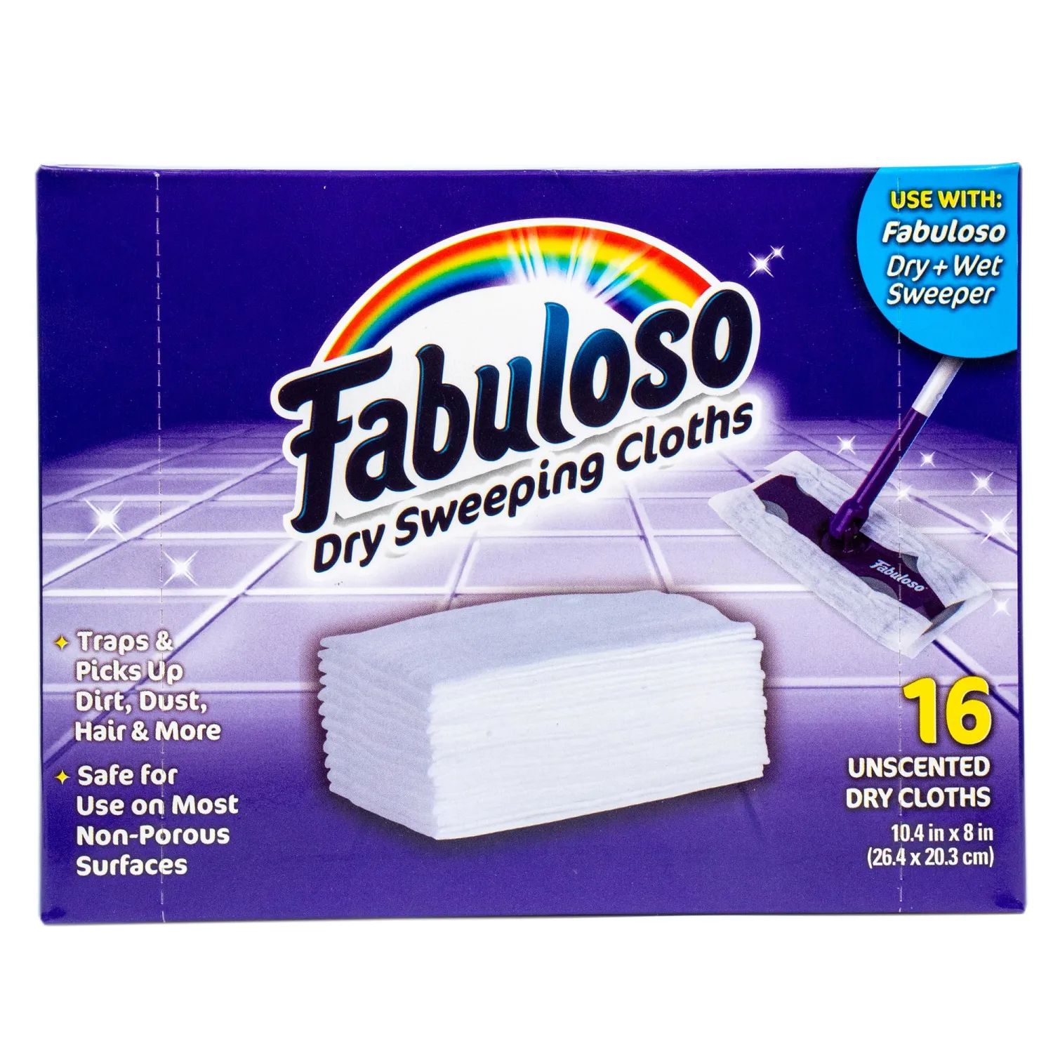 Fabuloso Dry Cloths, 16ct | Dry Sweeping Pads, for Use with Fabuloso Dry + Wet Sweeper for Bold and Bright Cleaning Experience | Clean Your Floors with Ease