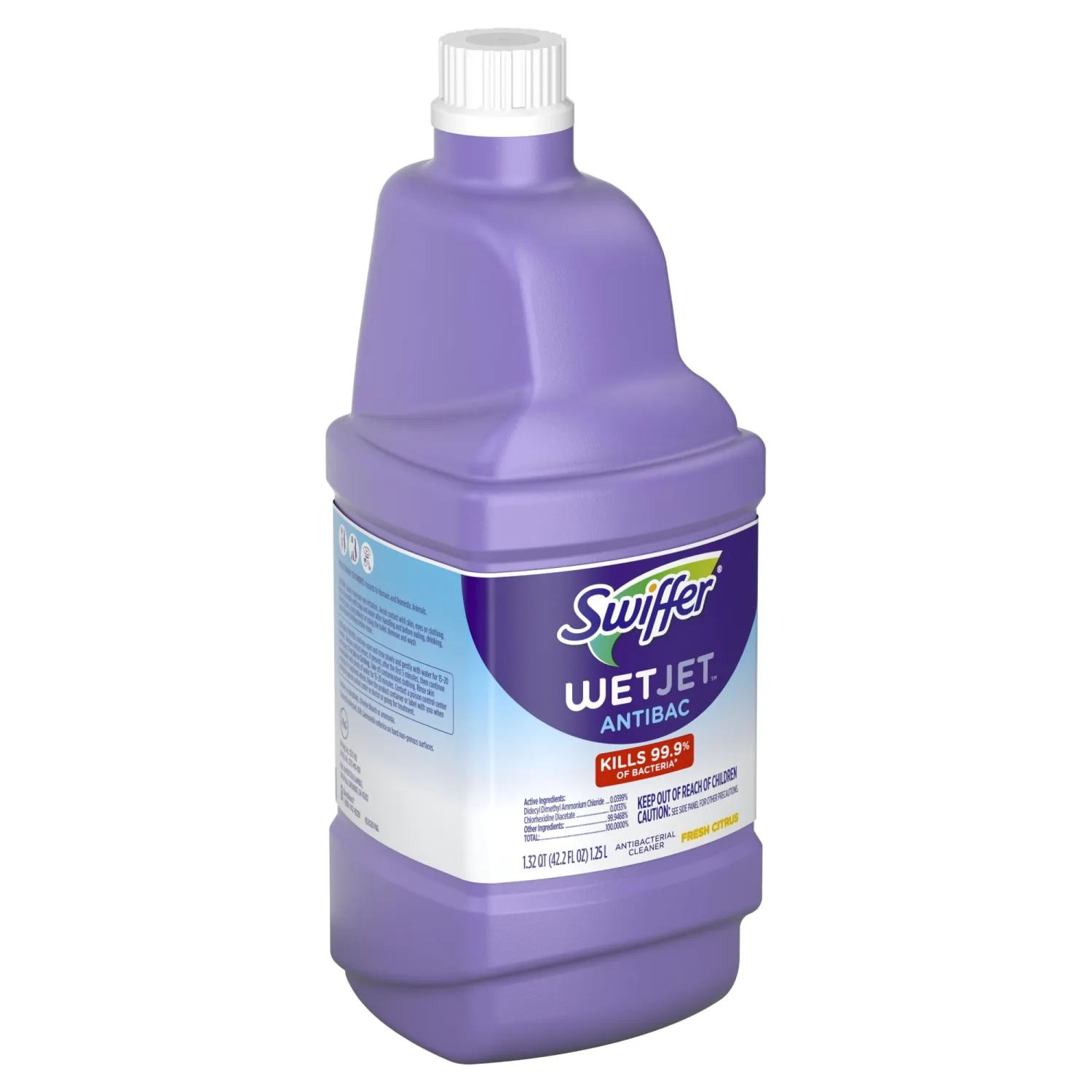 Swiffer WetJet Antibacterial Solution Refill for Floor Mopping and Cleaning, All Purpose Multi Surface Floor Cleaning Solution, Fresh Citrus Scent, 1.25 Liters