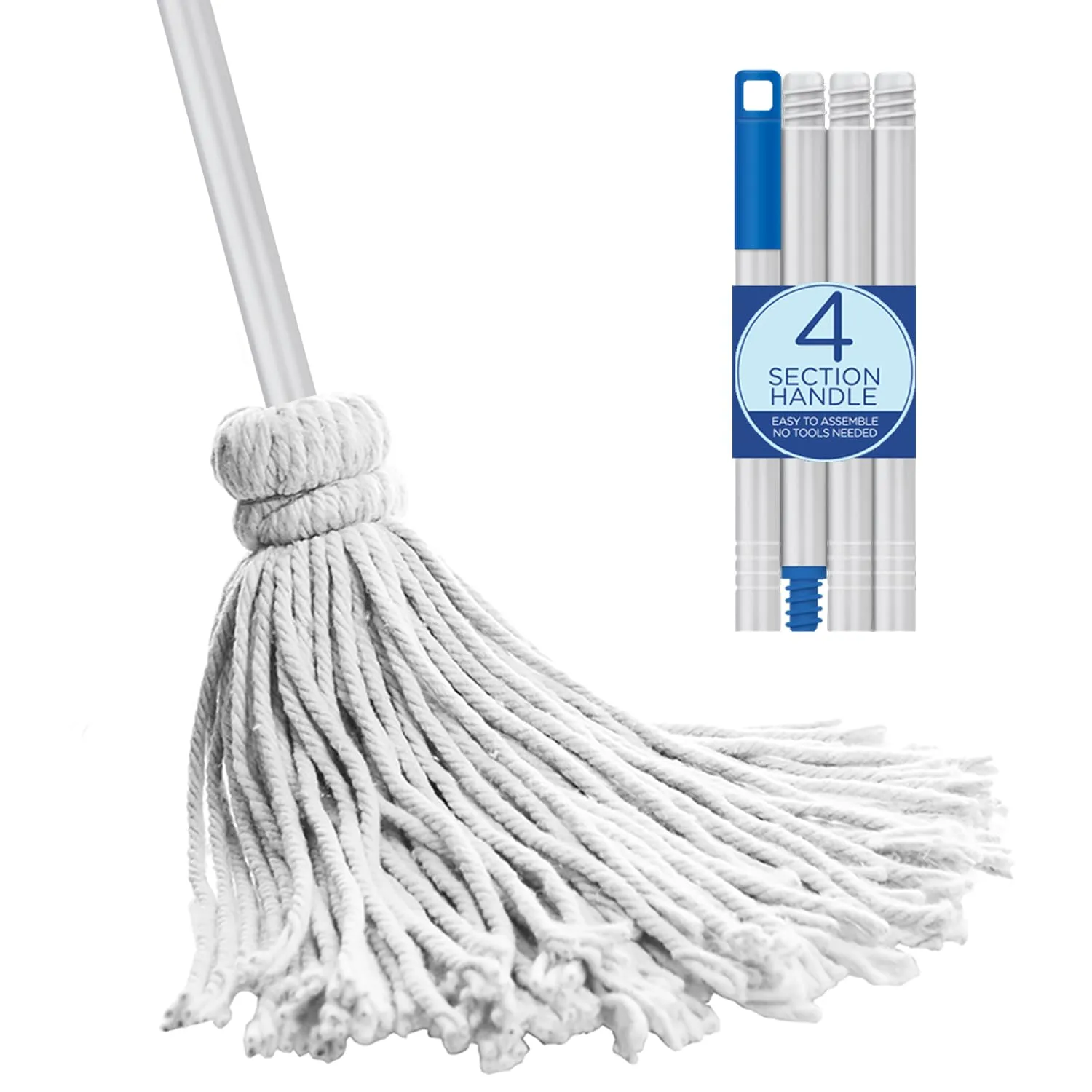 Lola Products 12 Oz. Cotton String Wet Mop w/ Wire Wound Head, Absorbs 4X its Weight in Water, Durable & Super Absorbent Floor Cleaning, 1 Count