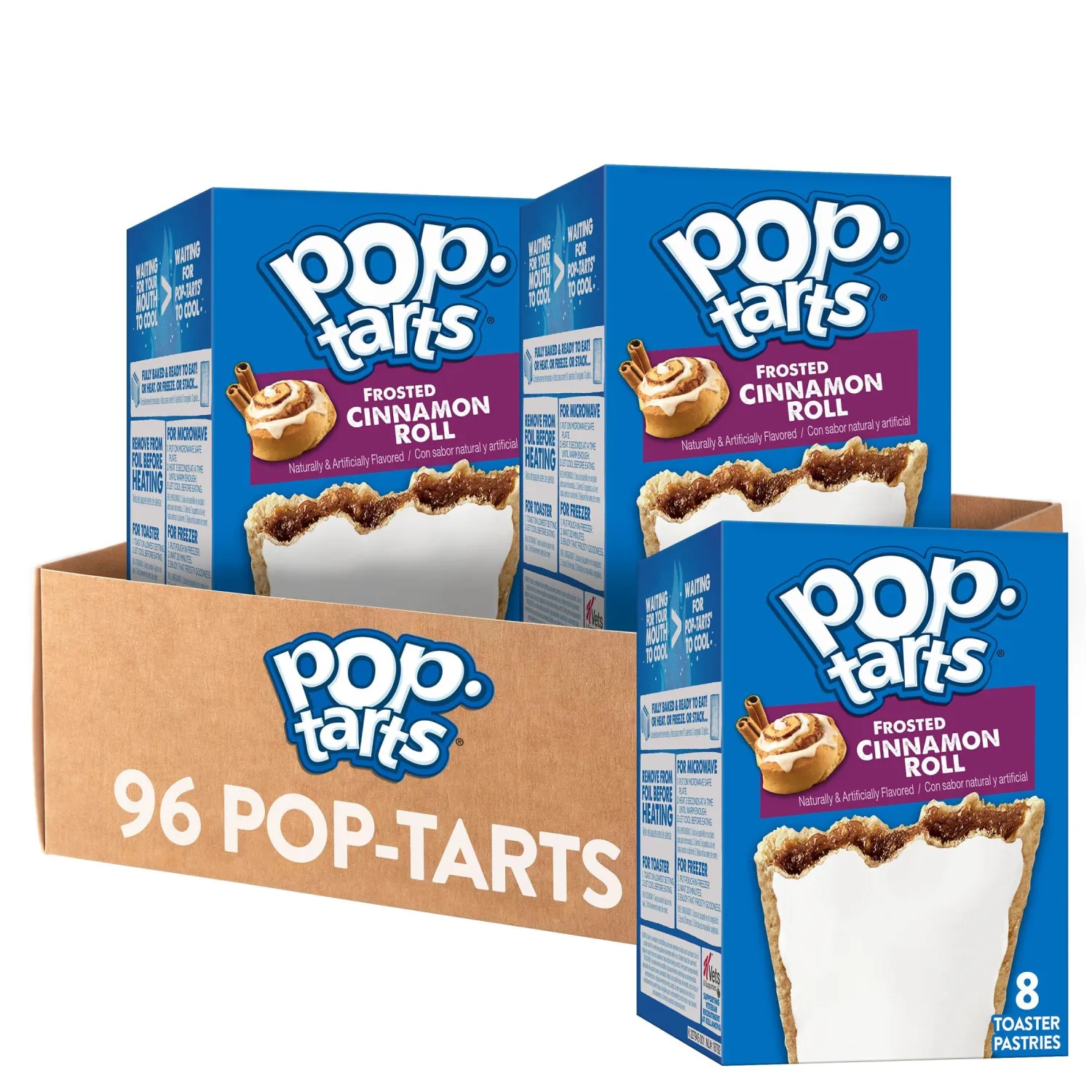 Pop-Tarts Toaster Pastries, Breakfast Foods, Kids Snacks, Frosted Cinnamon Roll (12 Boxes, 96 Count)